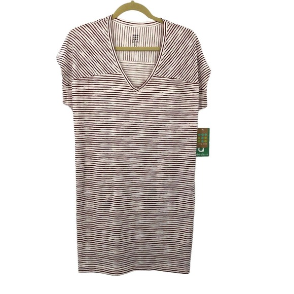 NWT’s Title Nine T Shirt Dress Hiolani V Neck Red Painted Stripe Pockets Sz S - Picture 1 of 11